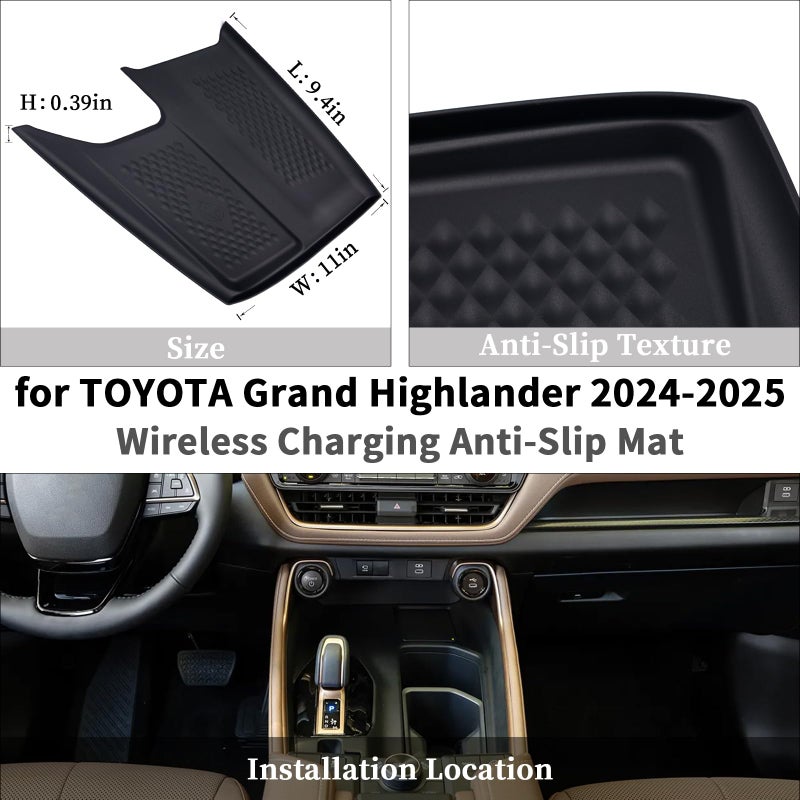 BJchiwu Wireless Charging Anti-Slip Mat Fit for 2024 2025 Toyota Grand Highlander  Silicone Waterproof & Stain-Resistant Car Center Console Phone Charger Protective Pad Liner Accessories(1PCS  Black) - Image 5